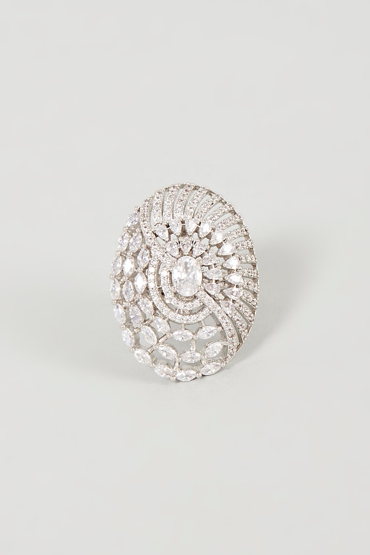 White Finish Faux Diamond Ring by Aster at Pernia's Pop Up Shop