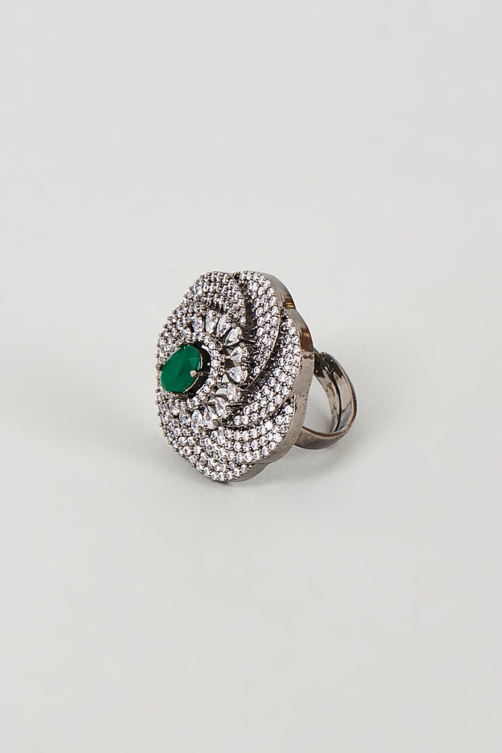 White Finish Faux Diamond & Green Synthetic Stone Ring by Aster at Pernia's Pop Up Shop