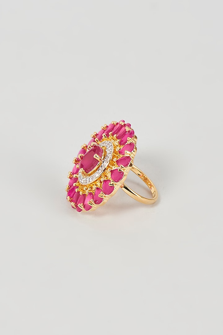 Gold Finish Faux Diamond & Ruby Synthetic Stone Ring by Aster at Pernia's Pop Up Shop