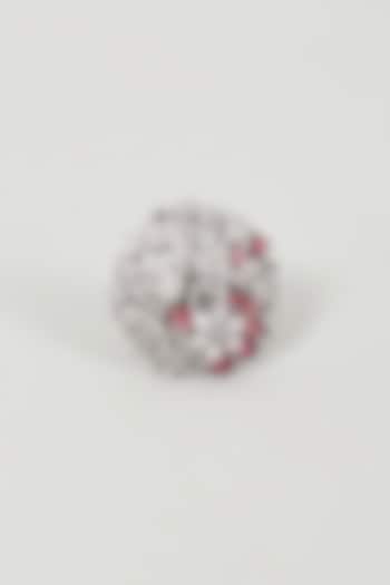 Black Rhodium Finish Faux Diamond & Ruby Synthetic Stone Ring by Aster