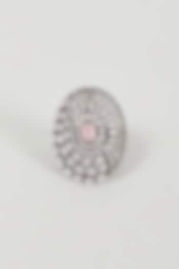 Black Rhodium Finish White & Pink Faux Diamond Ring by Aster at Pernia's Pop Up Shop