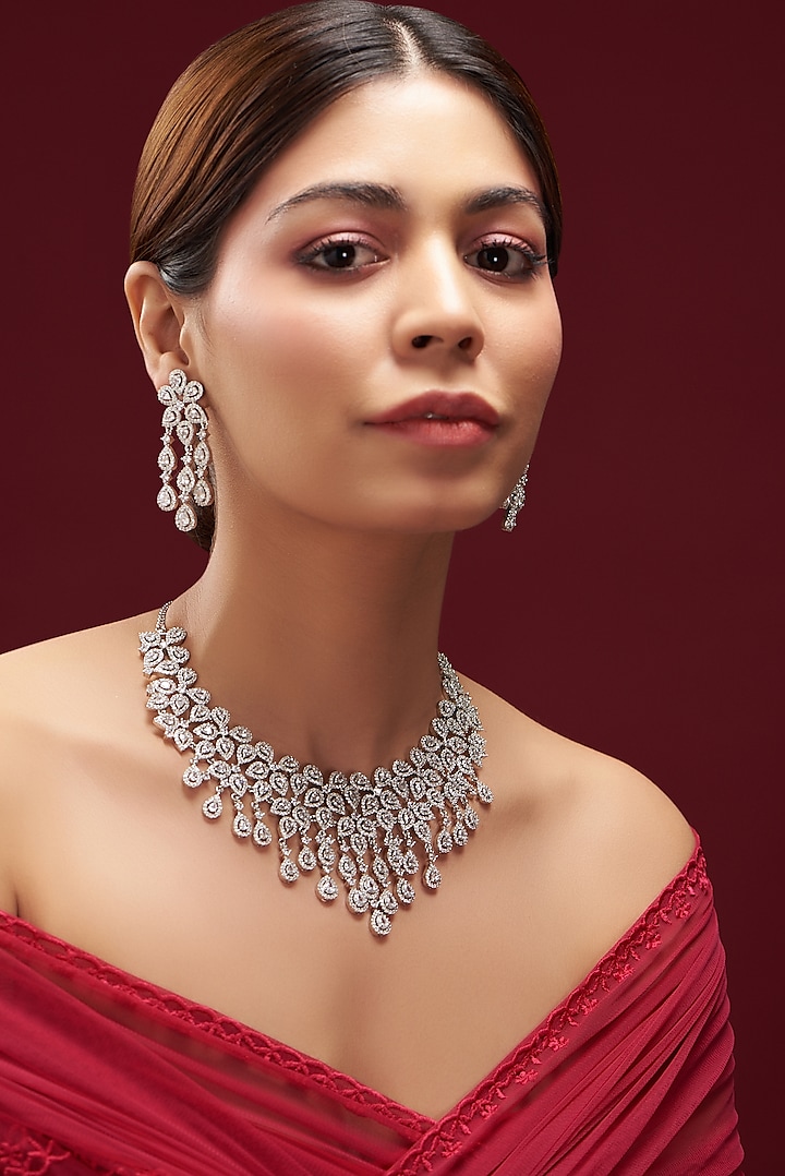 White Finish Faux Diamond Necklace Set by Aster at Pernia's Pop Up Shop