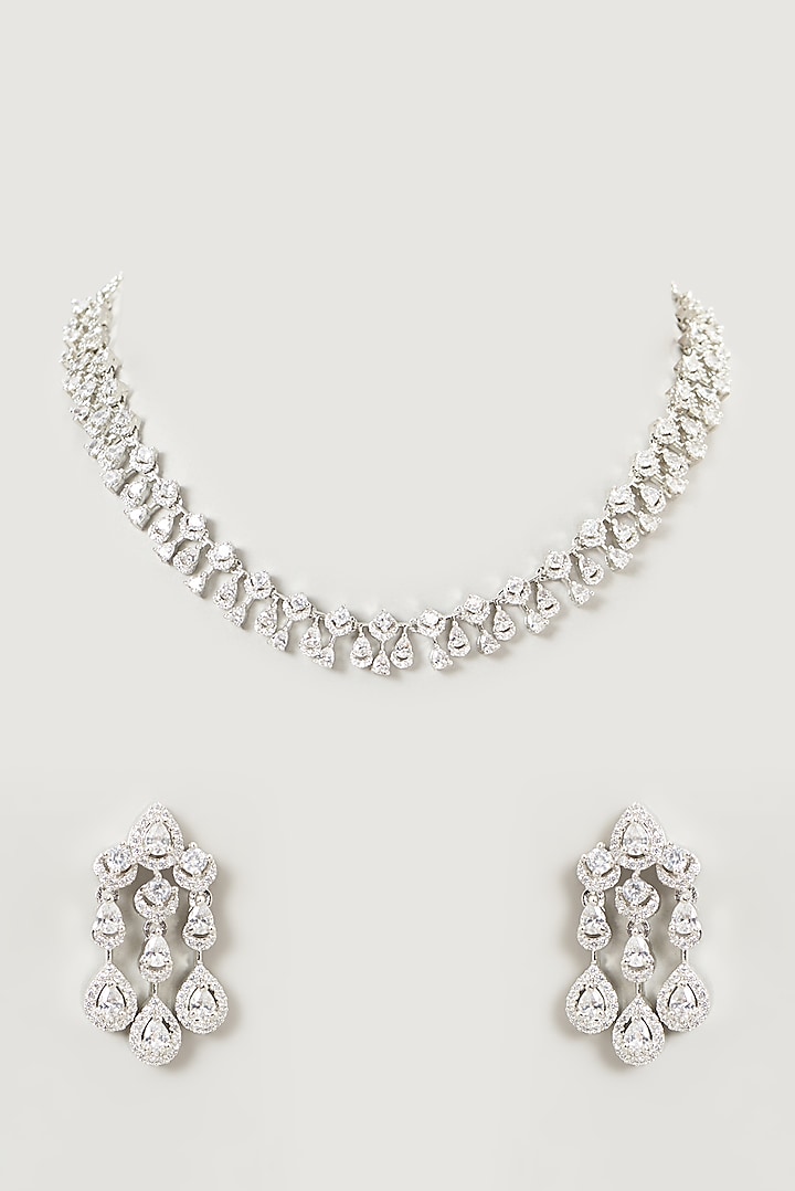 White Finish Faux Diamond Necklace Set Design by Aster at Pernia's Pop