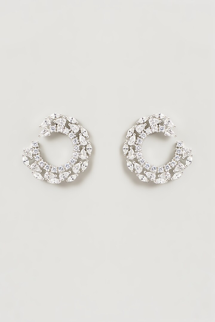 White Finish Faux Diamond Dangler Earrings by Aster at Pernia's Pop Up Shop