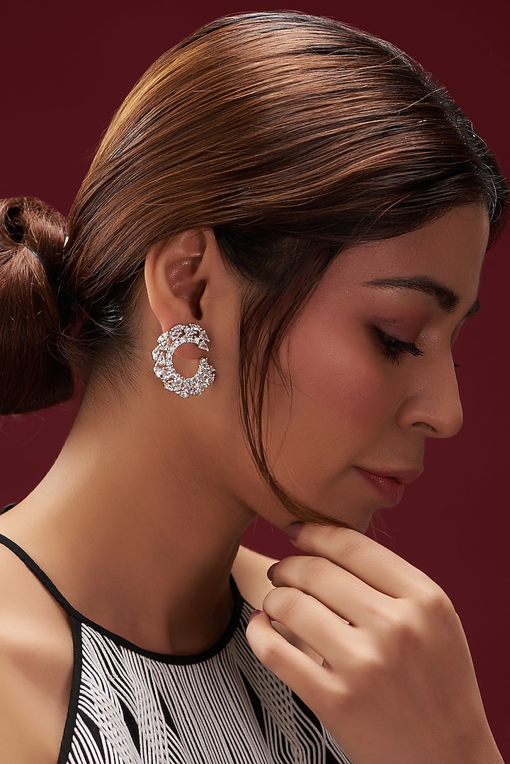 White Finish Faux Diamond Dangler Earrings by Aster at Pernia's Pop Up Shop