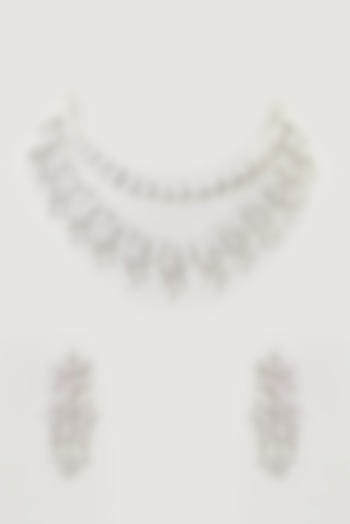 White Finish Faux Diamond Layered Necklace Set by Aster