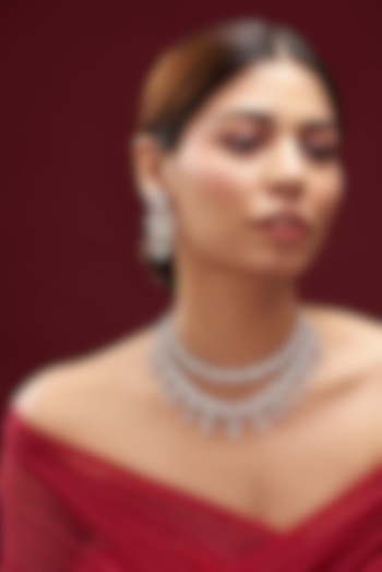 White Finish Faux Diamond Layered Necklace Set by Aster at Pernia's Pop Up Shop