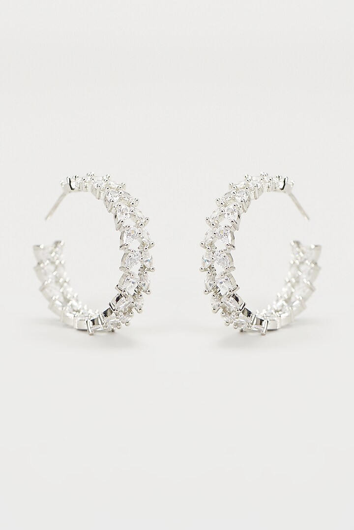 White Finish Faux Diamond Hoop Earrings by Aster at Pernia's Pop Up Shop