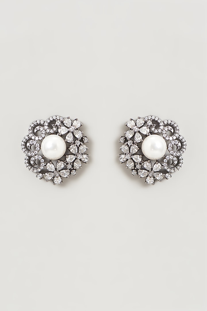 Black Rhodium Finish Zircon Stud Earrings by Aster at Pernia's Pop Up Shop