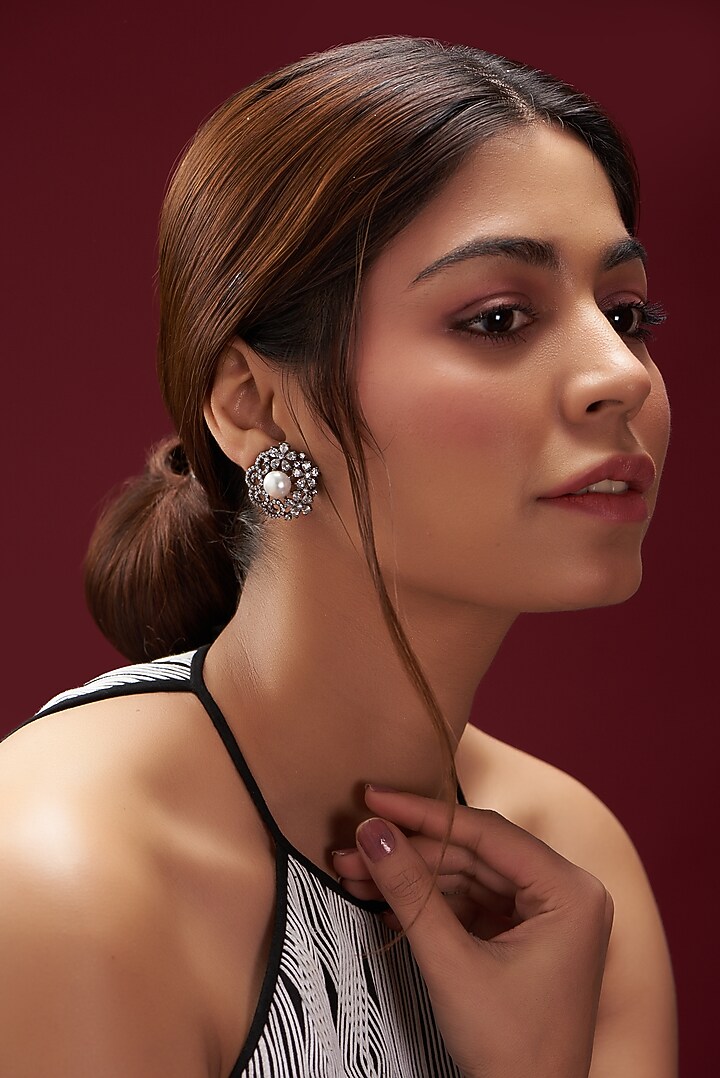 Black Rhodium Finish Zircon Stud Earrings by Aster at Pernia's Pop Up Shop