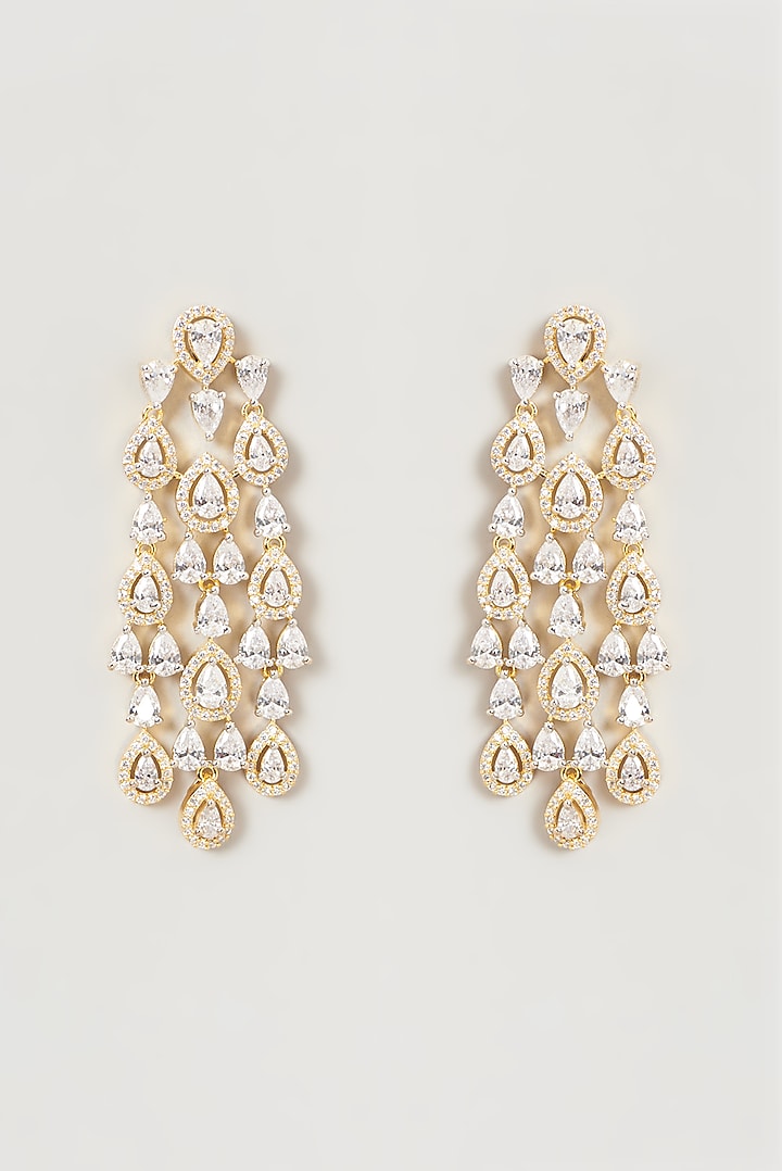 Gold Finish Faux Diamond Dangler Earrings by Aster