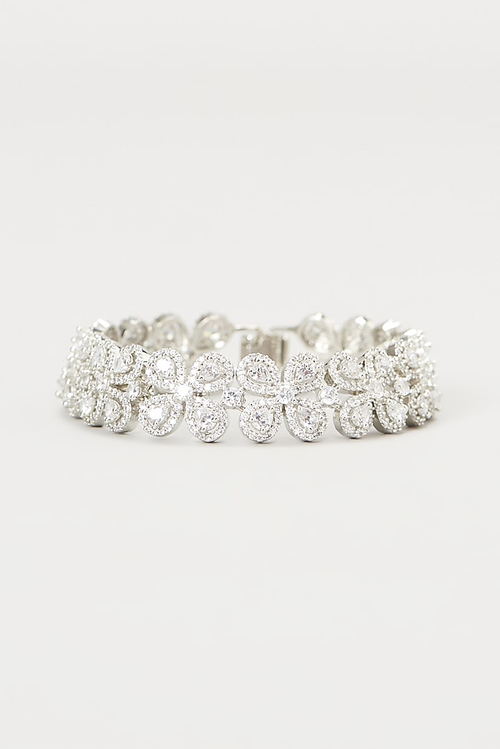 White Finish Faux Diamond Bracelet by Aster at Pernia's Pop Up Shop