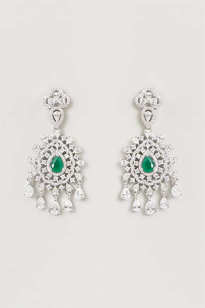 White Finish Emerald & Faux Diamond Necklace Set by Aster at Pernia's Pop Up Shop