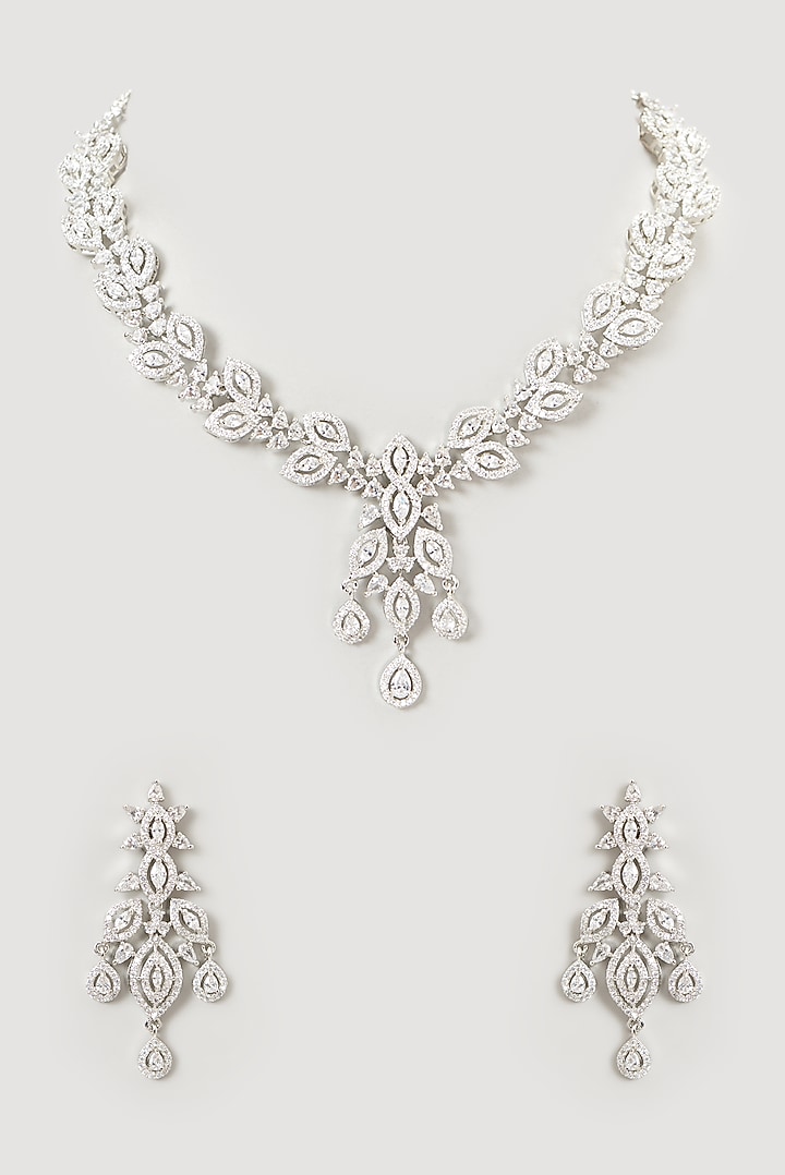 White Finish Faux Diamond Necklace Set by Aster at Pernia's Pop Up Shop