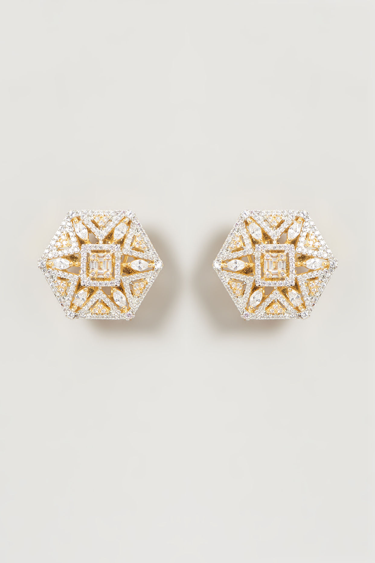 Gold Finish Faux Diamond Stud Earrings by Aster