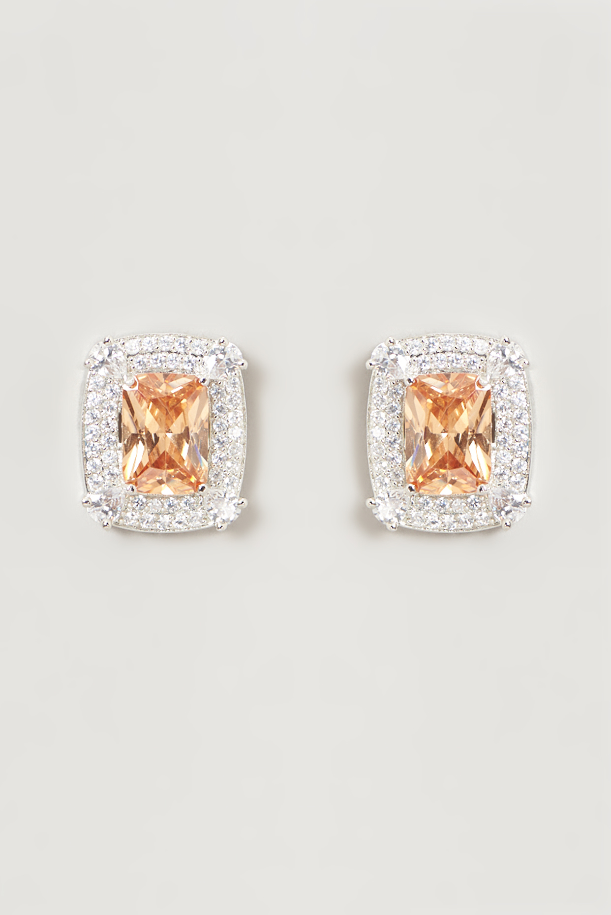 White Finish Faux Diamond & Champagne Synthetic Stone Stud Earrings by Aster