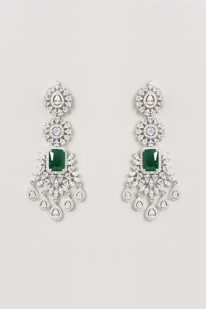 White Finish Emerald & Faux Diamond Necklace Set by Aster at Pernia's Pop Up Shop