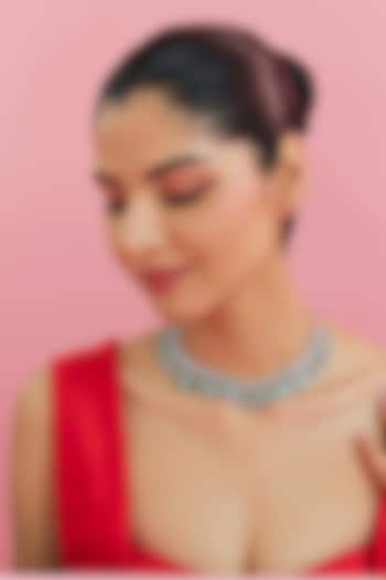 White Finish Zircon & Jade Green Stone Necklace by Aster at Pernia's Pop Up Shop