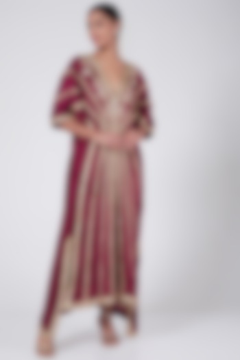Maroon Embroidered High-Low Kaftan Dress by Ashna Vaswani