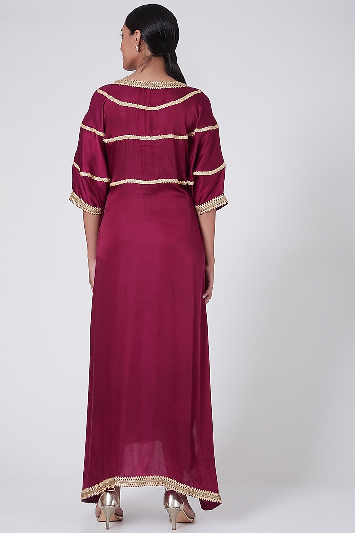 Maroon Embroidered High-Low Kaftan Summer Dress by Ashna Vaswani at Pernia's Pop Up Shop