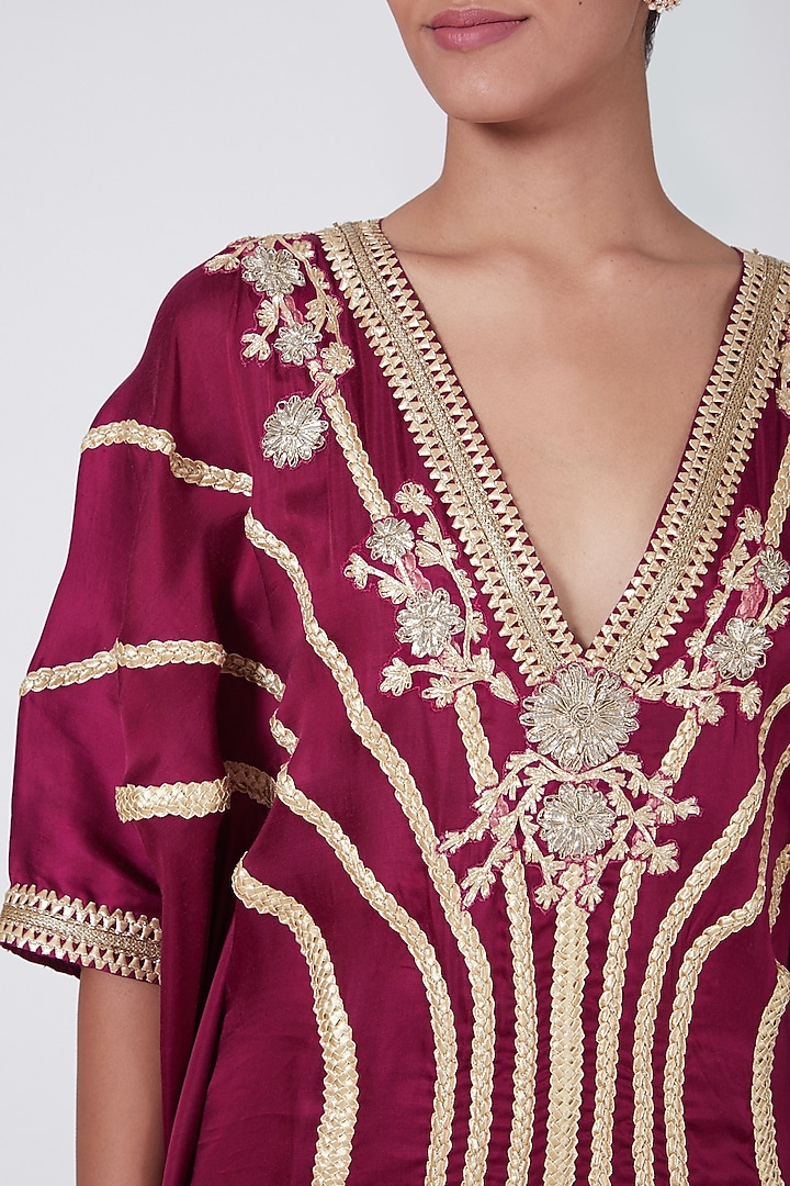 Maroon Embroidered High-Low Kaftan Summer Dress by Ashna Vaswani at Pernia's Pop Up Shop