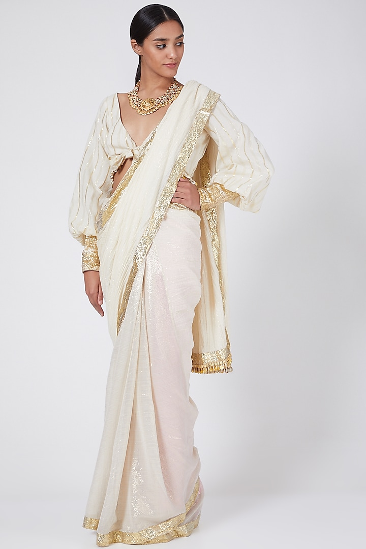 White Embellished Saree Set by Ashna Vaswani