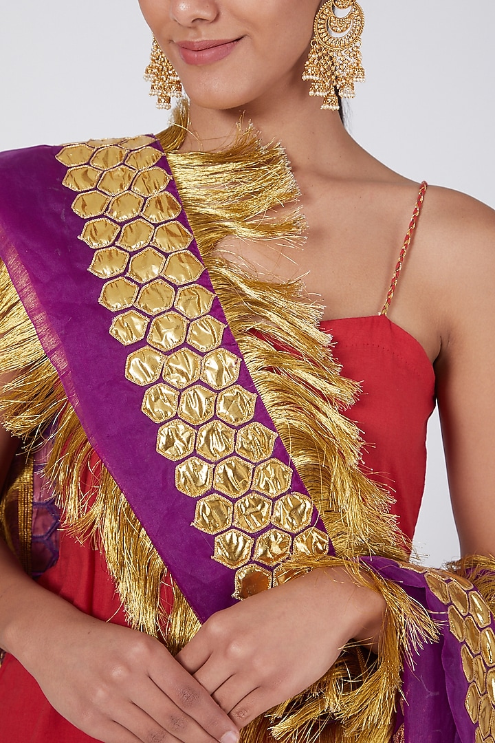 Red Cotton Malmal Embroidered Party Wear Sharara Set by Ashna Vaswani at Pernia's Pop Up Shop