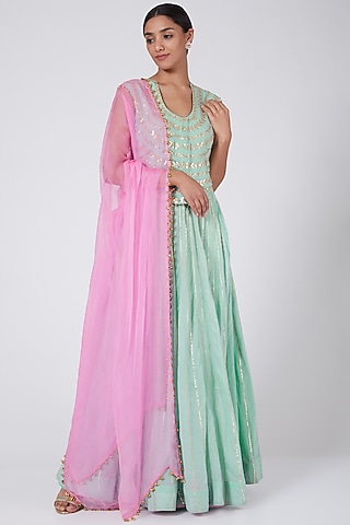Sky Blue Embroidered Lehenga Set by Ashna Vaswani