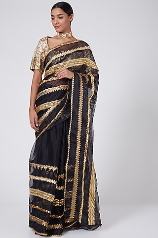 Black Saree Set With Gota Borders by Ashna Vaswani