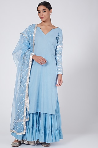 Sky Blue Embroidered Sharara Set by Ashna Vaswani