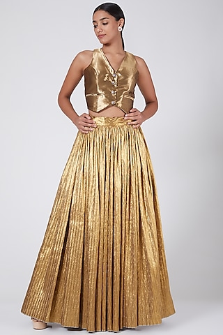 Gold Lehenga Set With Dori by Ashna Vaswani