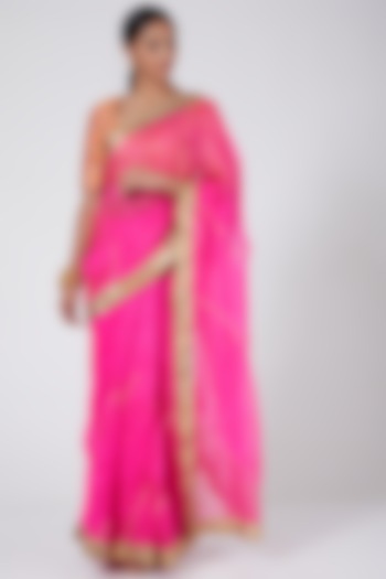 Neon Pink Saree Set With Gota Borders by Ashna Vaswani at Pernia's Pop Up Shop