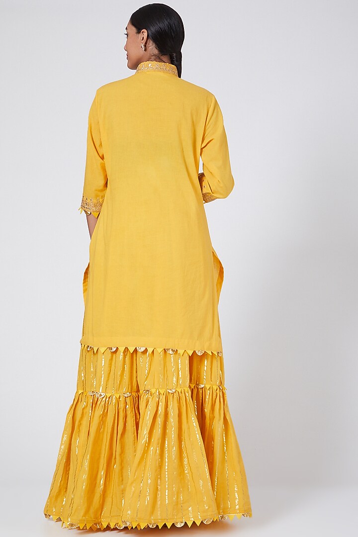 Yellow Layered Lehenga Set With Gota Work by Ashna Vaswani at Pernia's Pop Up Shop