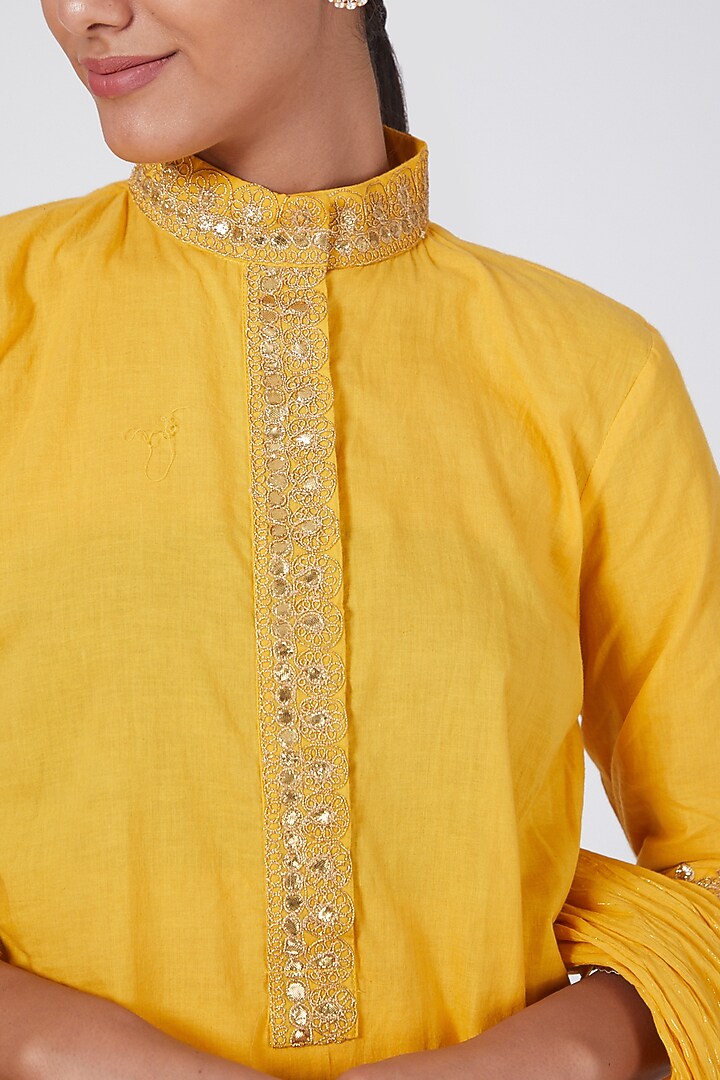Yellow Layered Lehenga Set With Gota Work by Ashna Vaswani at Pernia's Pop Up Shop