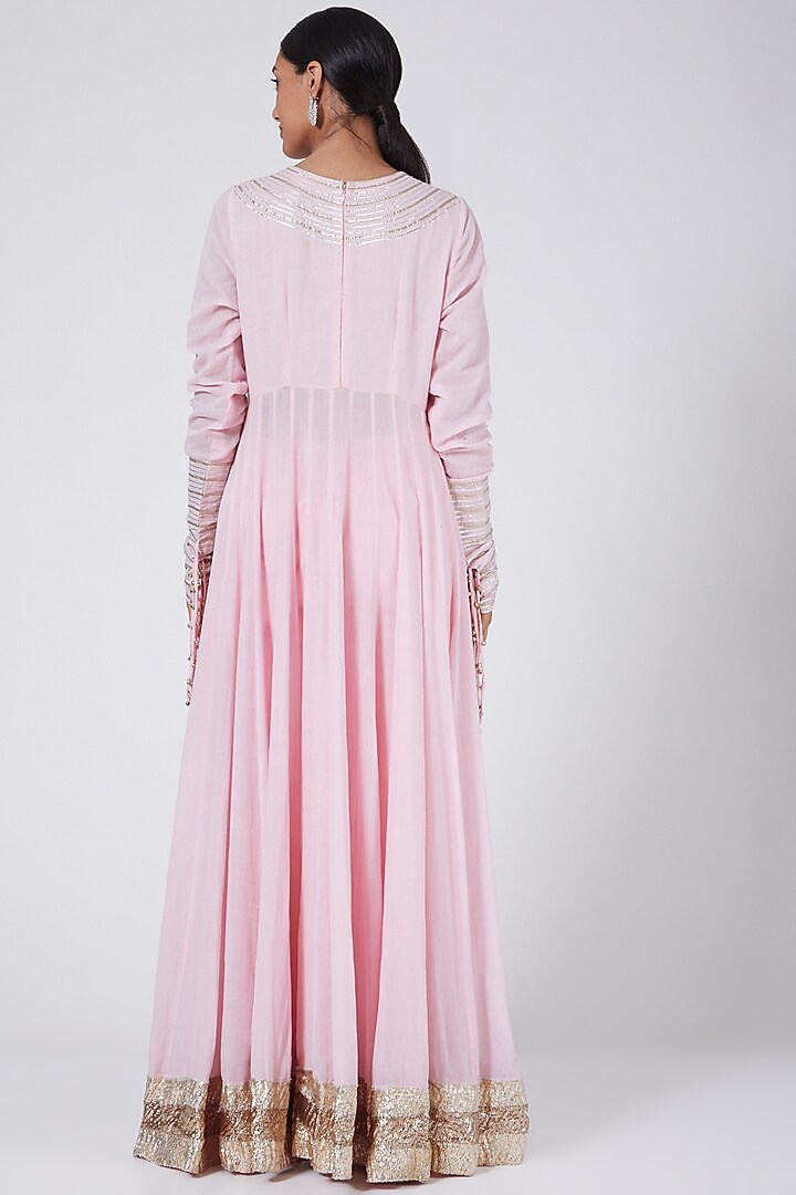 Blush Pink Party Wear Anarkali Set With Gota Tassels by Ashna Vaswani at Pernia's Pop Up Shop