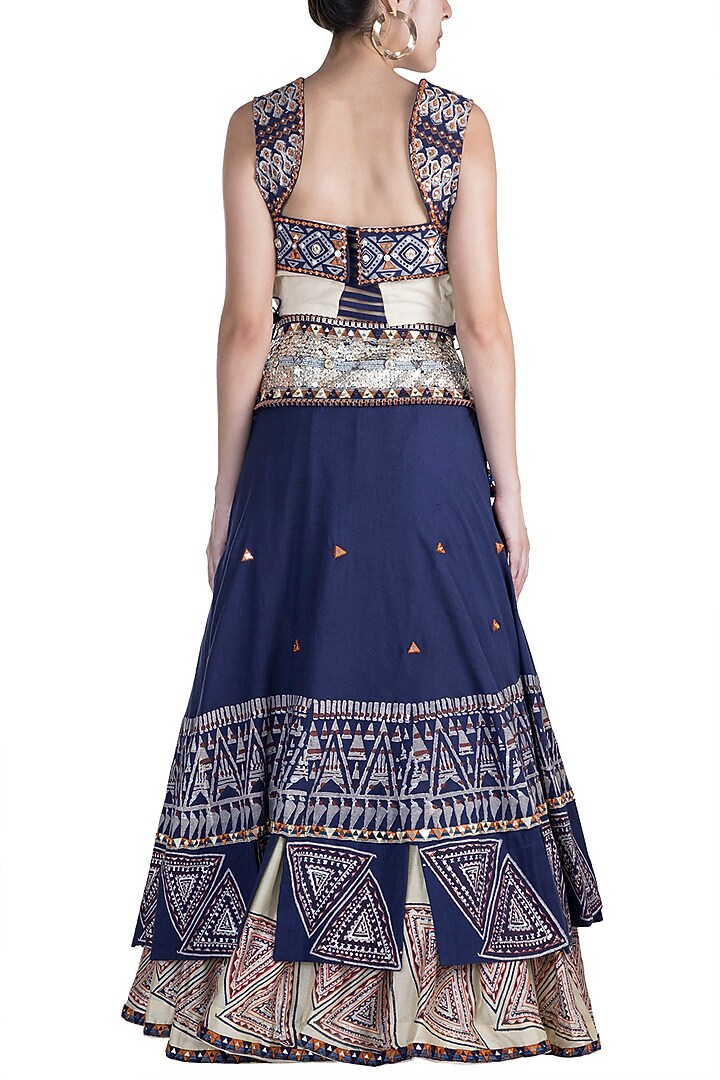Cobalt Blue & Beige Embellished Printed Wedding Lehenga Set by Ashna Vaswani at Pernia's Pop Up Shop