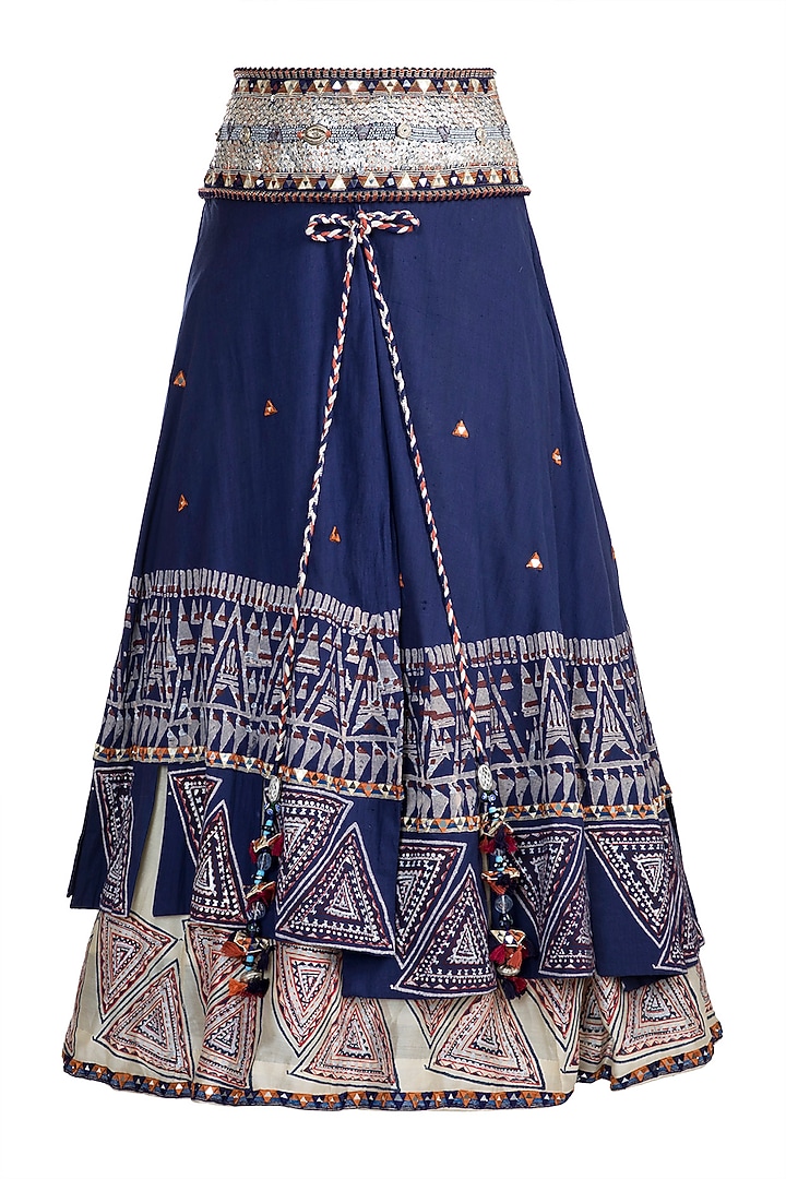 Cobalt Blue & Beige Embellished Printed Wedding Lehenga Set by Ashna Vaswani at Pernia's Pop Up Shop