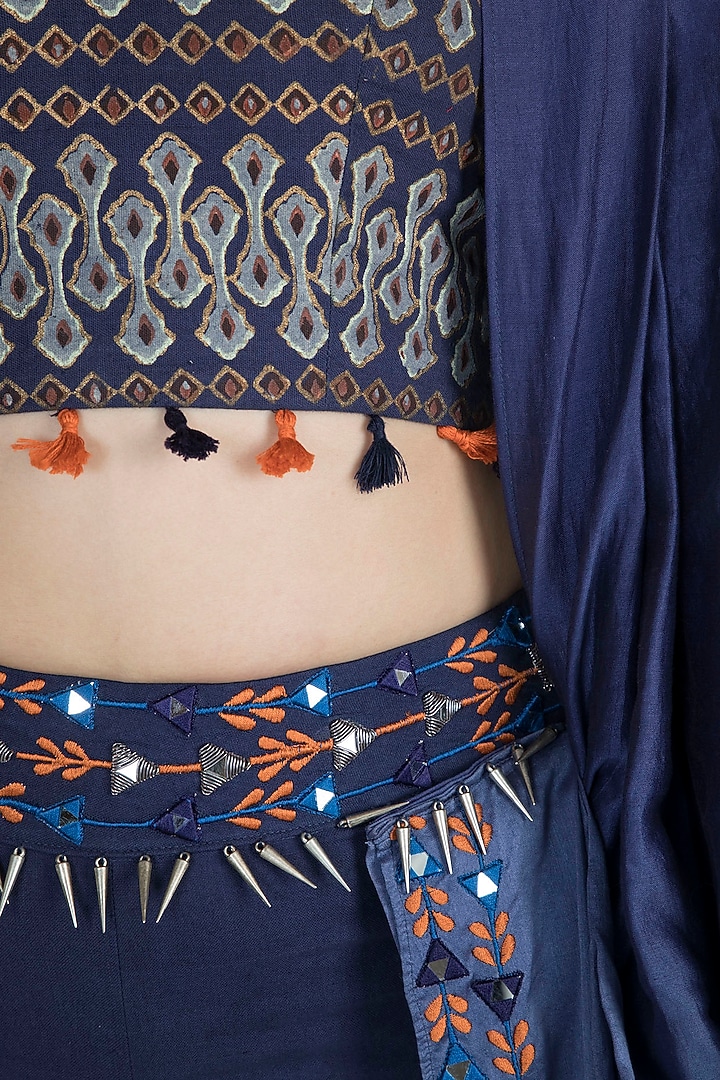 Cobalt Blue Embroidered & Block Printed Wedding Sharara Set by Ashna Vaswani at Pernia's Pop Up Shop