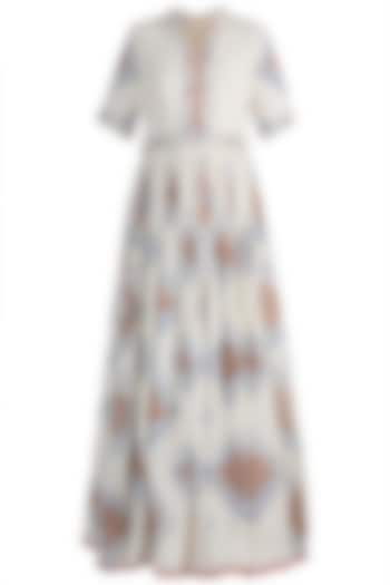 Off White Embellished & Block Printed Gown by Ashna Vaswani
