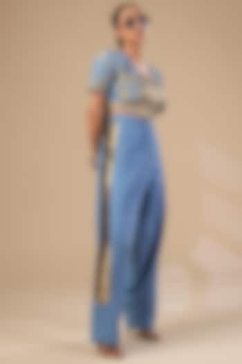 Blue Denim Hand Painted Jacket Set by Ashna Vaswani at Pernia's Pop Up Shop