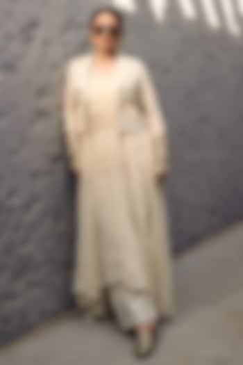 Ivory Cotton Shell Coin Jacket Set by Ashna Vaswani at Pernia's Pop Up Shop