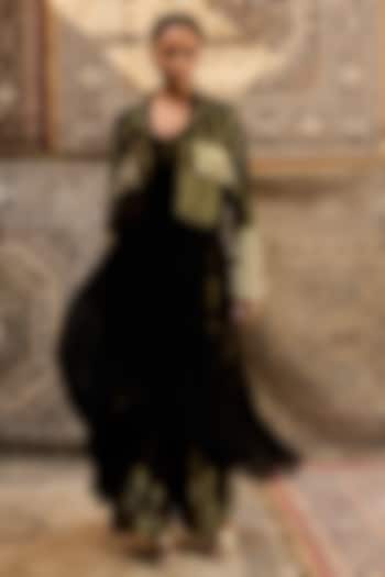Black Cotton Shell Coin Jacket Set by Ashna Vaswani at Pernia's Pop Up Shop