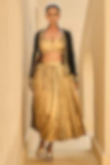Gold Silk Jacquard Crushed Skirt Set by Ashna Vaswani at Pernia's Pop Up Shop