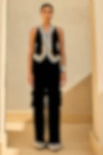 Black Velvet Coin Embellished Waistcoat Set by Ashna Vaswani at Pernia's Pop Up Shop