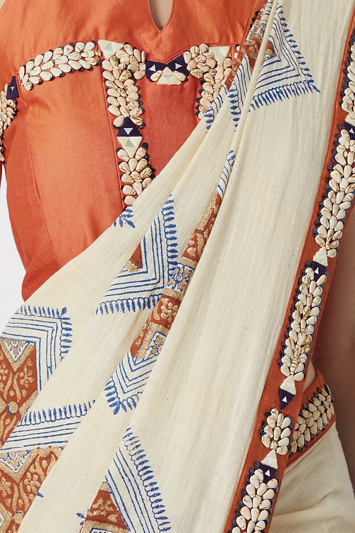 Beige Printed & Embellished Wedding Saree Set by Ashna Vaswani at Pernia's Pop Up Shop