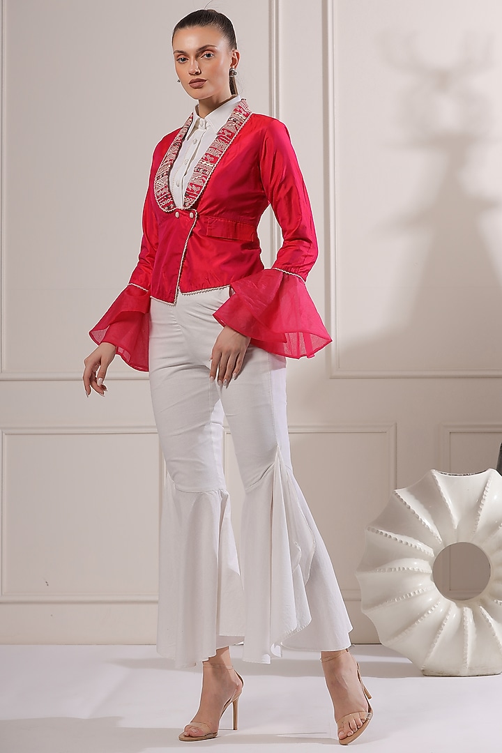 Pink Pure Silk Embroidered Blazer Set by Ashna Vaswani at Pernia's Pop Up Shop