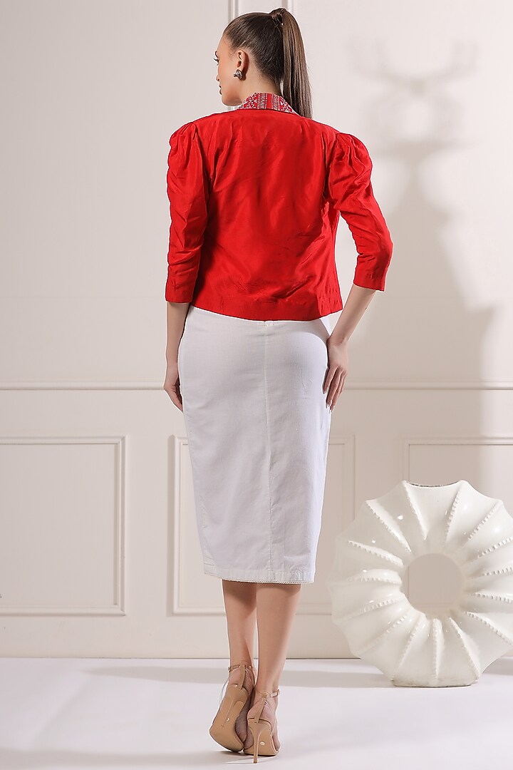 Red Pure Silk Embroidered Blazer Set by Ashna Vaswani at Pernia's Pop Up Shop