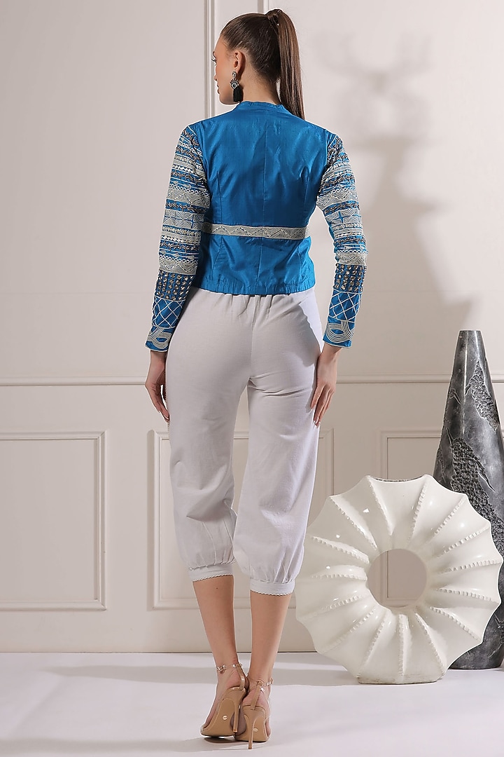 Blue Pure Silk Blazer Set by Ashna Vaswani at Pernia's Pop Up Shop