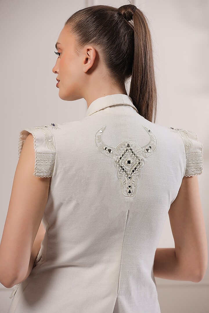 Off-White Linen Blazer Set by Ashna Vaswani at Pernia's Pop Up Shop
