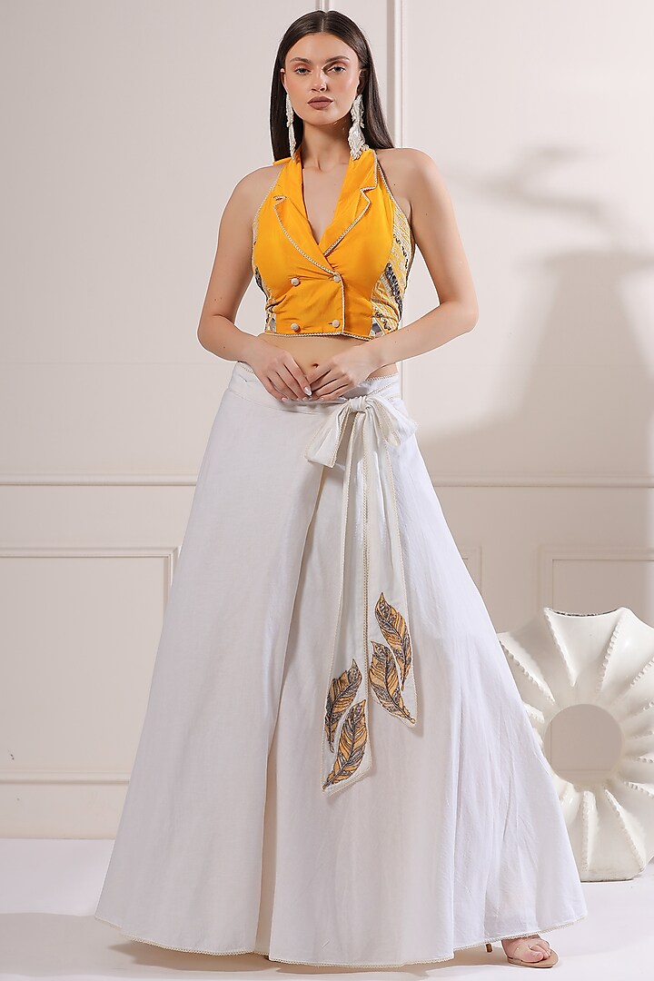 White Linen Skirt Set by Ashna Vaswani